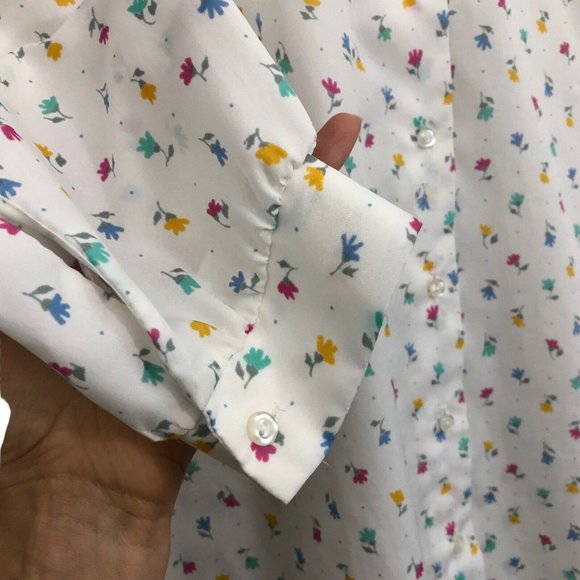 SOLD Vintage 70s 80s Ditsy Floral Button Up High Ruffle Neck Blouse size L - Picture 6 of 7